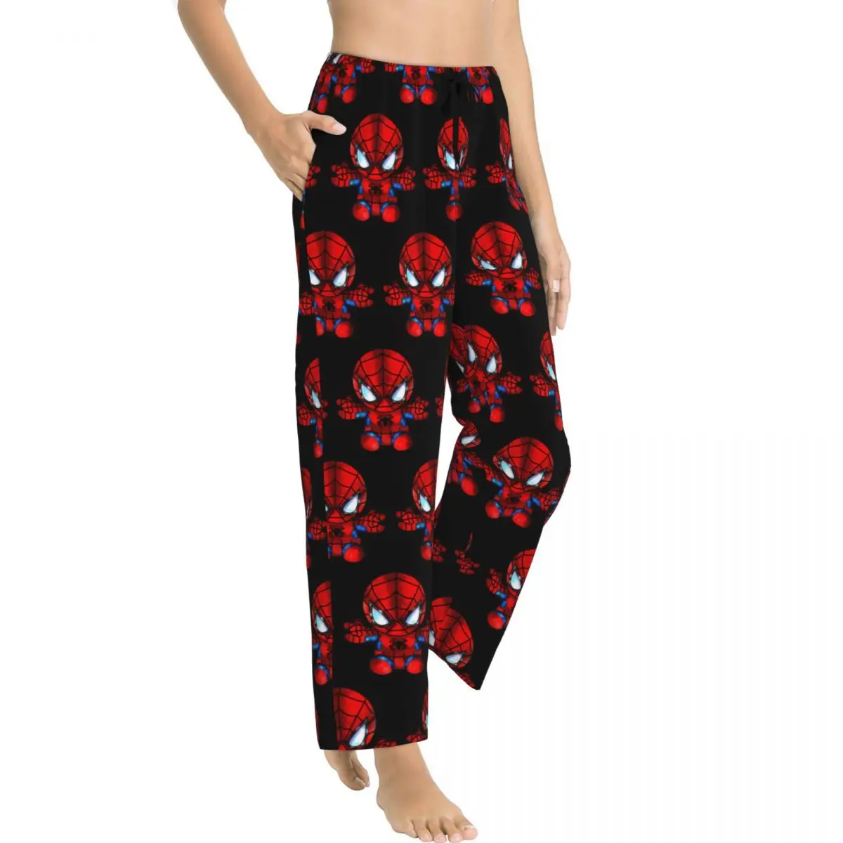 Custom Printed Animated Anime Spider Man Pajama Pants for Women Spider Sleep Sleepwear Bottoms with Pockets