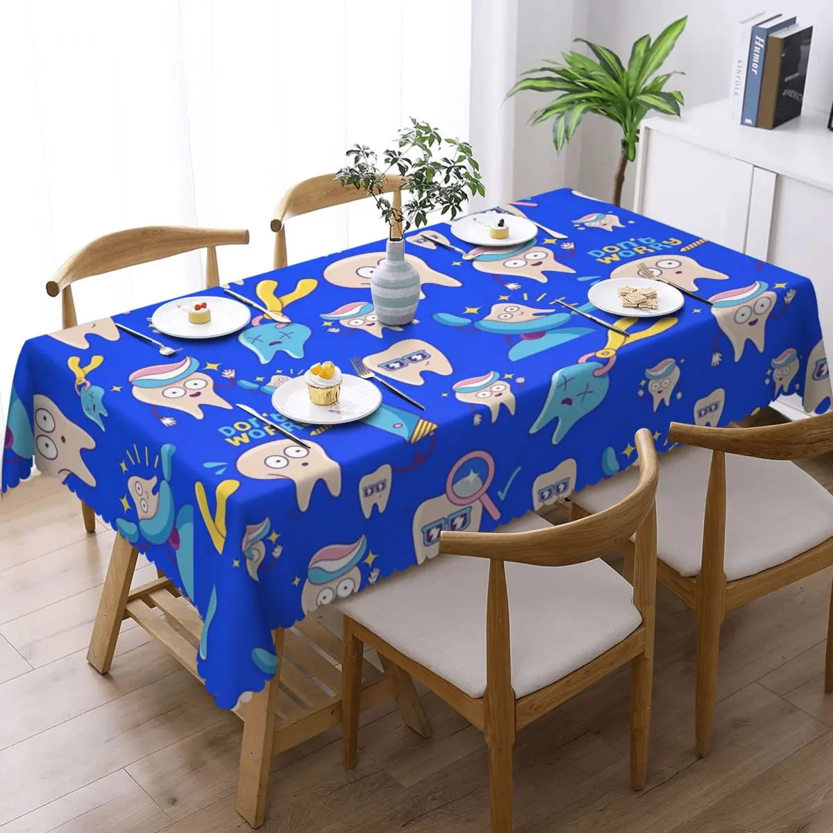 Cartoon Tooth Doctor Dental Tooth Care Dentist Custom Rectangular Tablecloth Waterproof Table Cover for Festival Table Cloth