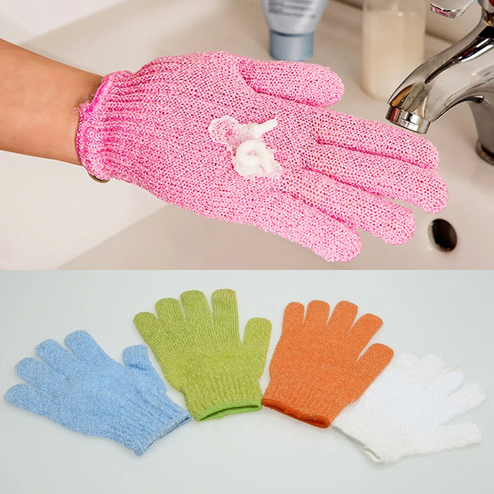 

2pcs Five Finger Bath Gloves Exfoliating Shower Body Scrubber Double Sided Nylon Cleaning Tools Dry Oily Skin Gloves Easy Wash