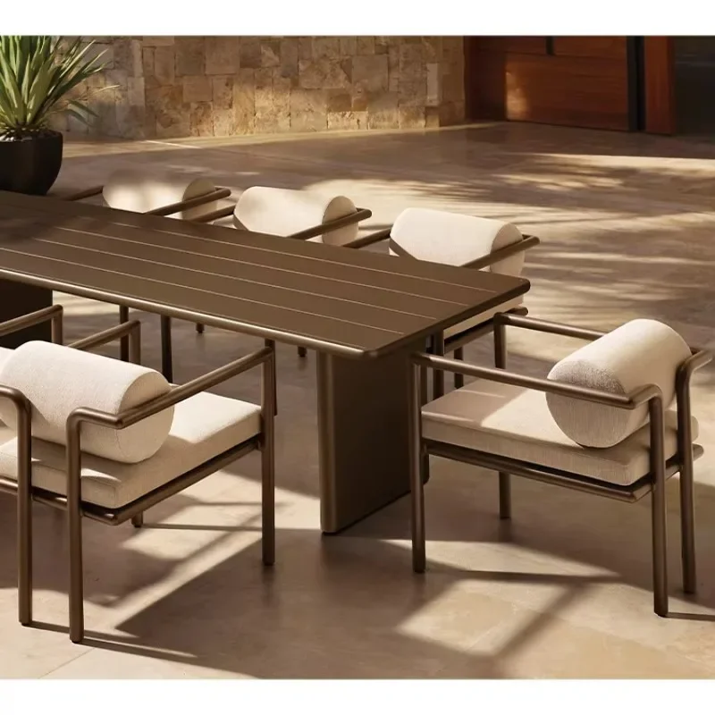 

Villa Hotel Outdoor Table and Chair Set 8 10 12 Seats Restaurant Furniture Aluminum Terrace Restaurant Set