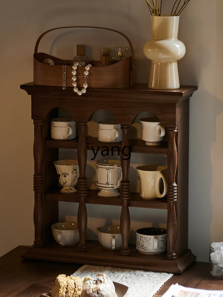 Yjq Solid Wood Storage Rack round Arch Vintage Coffee Cup Holder Display Storage Wall Hanging Decoration