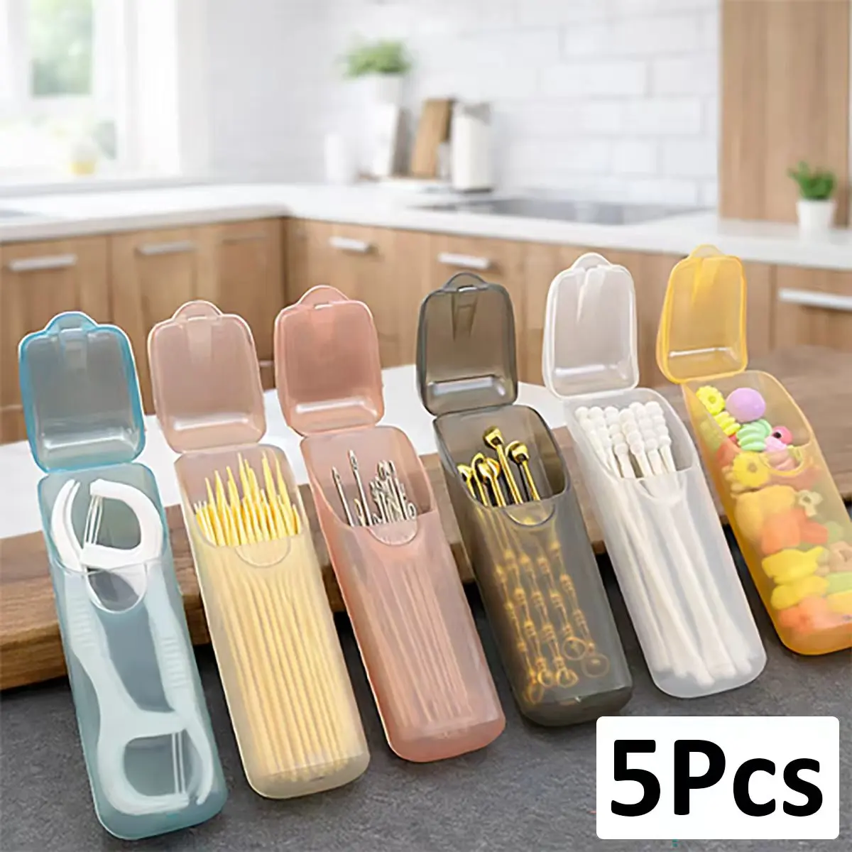 5-Pack/1-Pack Portable Toothpick and Floss Holder - Leak-Proof Travel Pill Storage Box with Transparent Lid, Compact Edc Container
