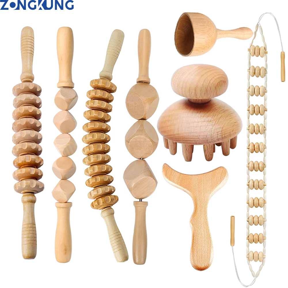 

ZONGKUNG Wooden Therapy Massager for Lymphatic Drainage Anti Cellulite Maderoterapia Body Sculpturing Massage Roller Guasha Sets