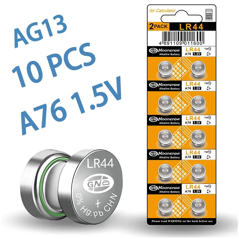 Pilas de botón AG13 de 1,55 V, LR44, L1154, RW82, SR1154, SP76, pila SR44, A76, LR1154, GP7