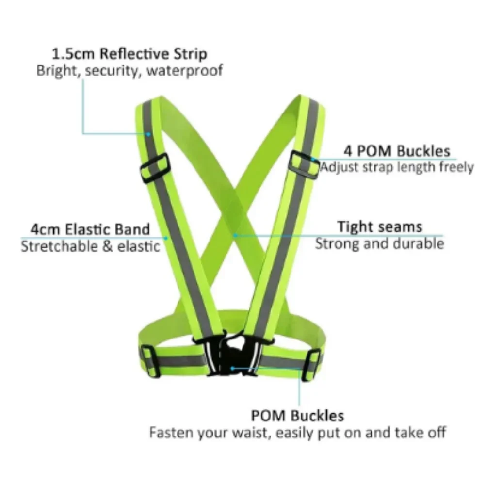 Reflective Safety Vests Lightweight Adjustable Elastic Vest Jacket Hi Vis Reflective Strips for Traffic Control Running Cycling