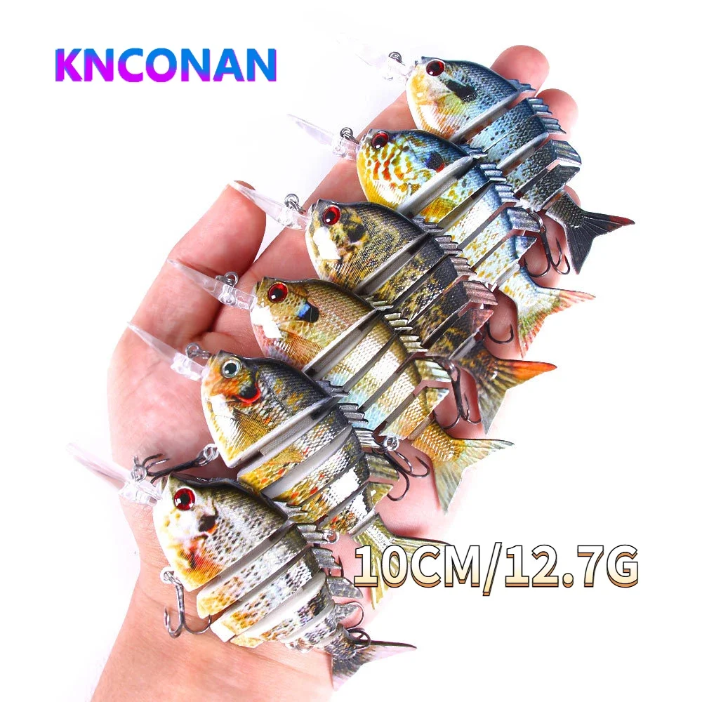 100mm 12.7g Artificial Plastic Multi Jointed Fishing Lures Lifelike Minnow Sunfish 6 Section Fishing Tackle PVC boxed