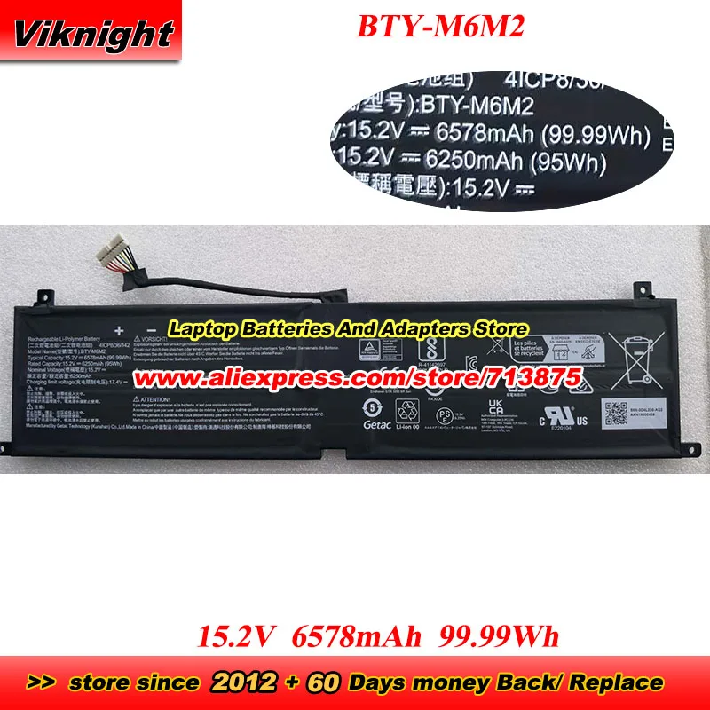 BTY-M6M2 Battery 15.2V 6578mAh 99.99Wh for MSI MS-15F2 MS-15F3 MS-15F4 Stealth 16 AI Studio A1VFG A1VGG A1VHG A1VIG A13VF A13VG