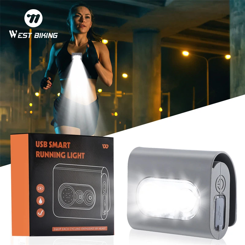 WEST BIKING Outdoor Sport Night Running Light 5 Ligjht Modes USB Rechargeable Chest Lamp Safety Jogging Cycling Warning Light