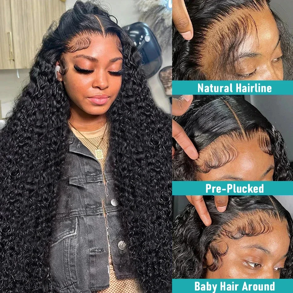 Glueless HD Half Lace Front Wig Kinky Curly 40 Inch 100 Human Hair Wigs 13x6 Deep Wave Frontal Water Braided Curls Wear And Go