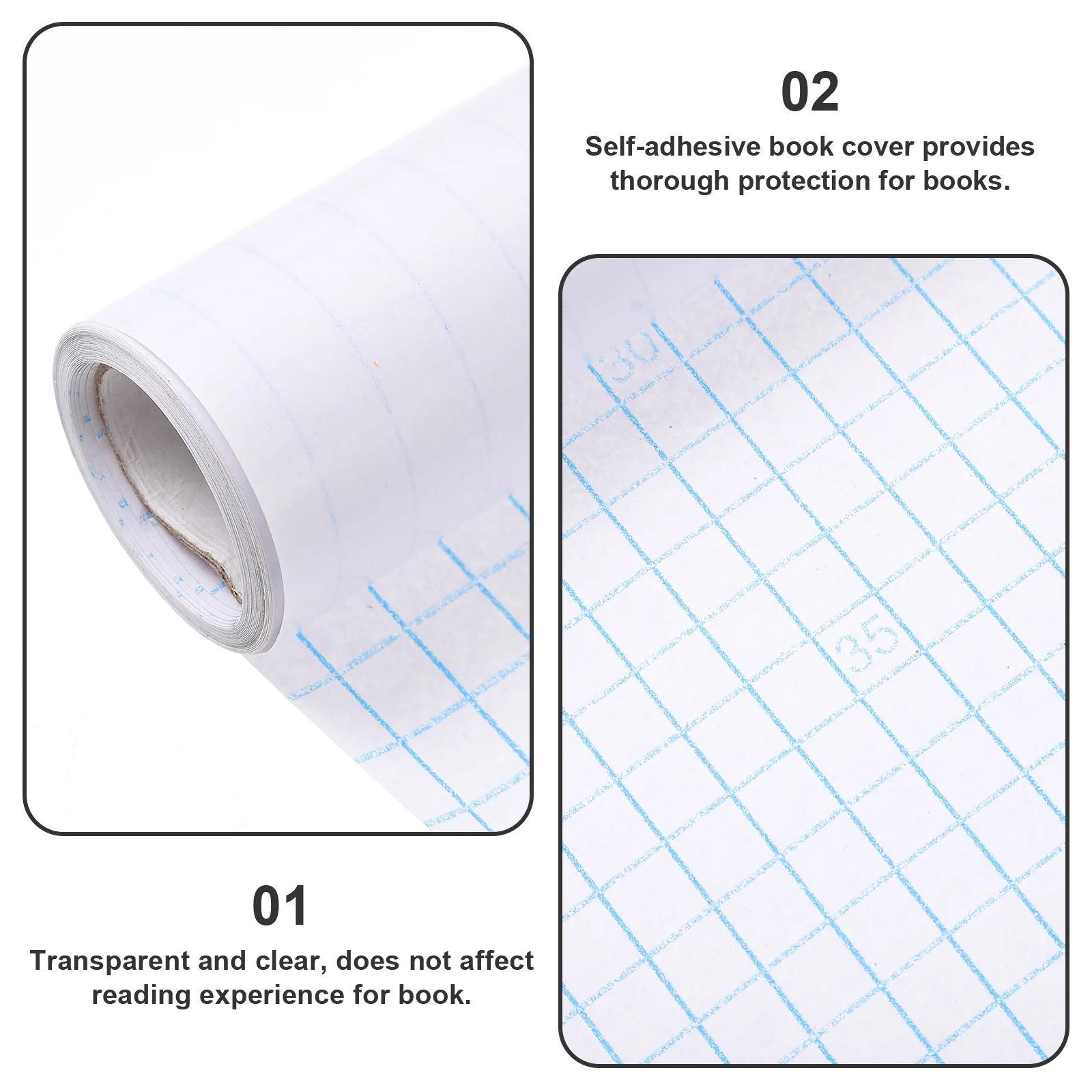 3 Rolls Transparent DIY Book Protection Film Covers for Hardcover Self Adhesive Protector Textbooks Soft Wrapping Binders