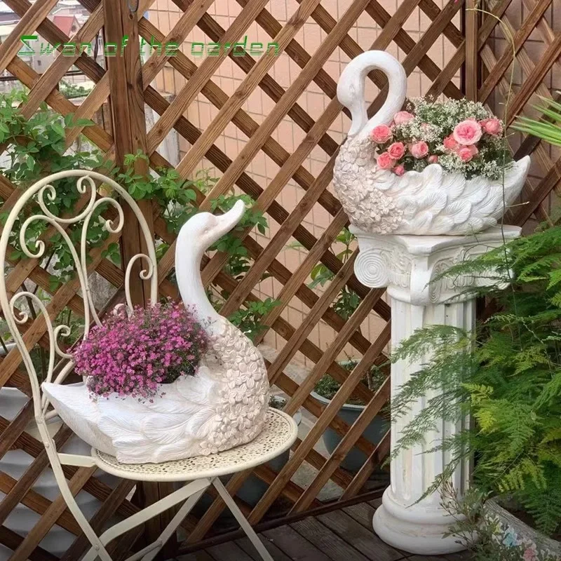 Nordic modern swan flower pot outdoor garden landscape animal ornament Roman pillar courtyard villa landscaping decoration