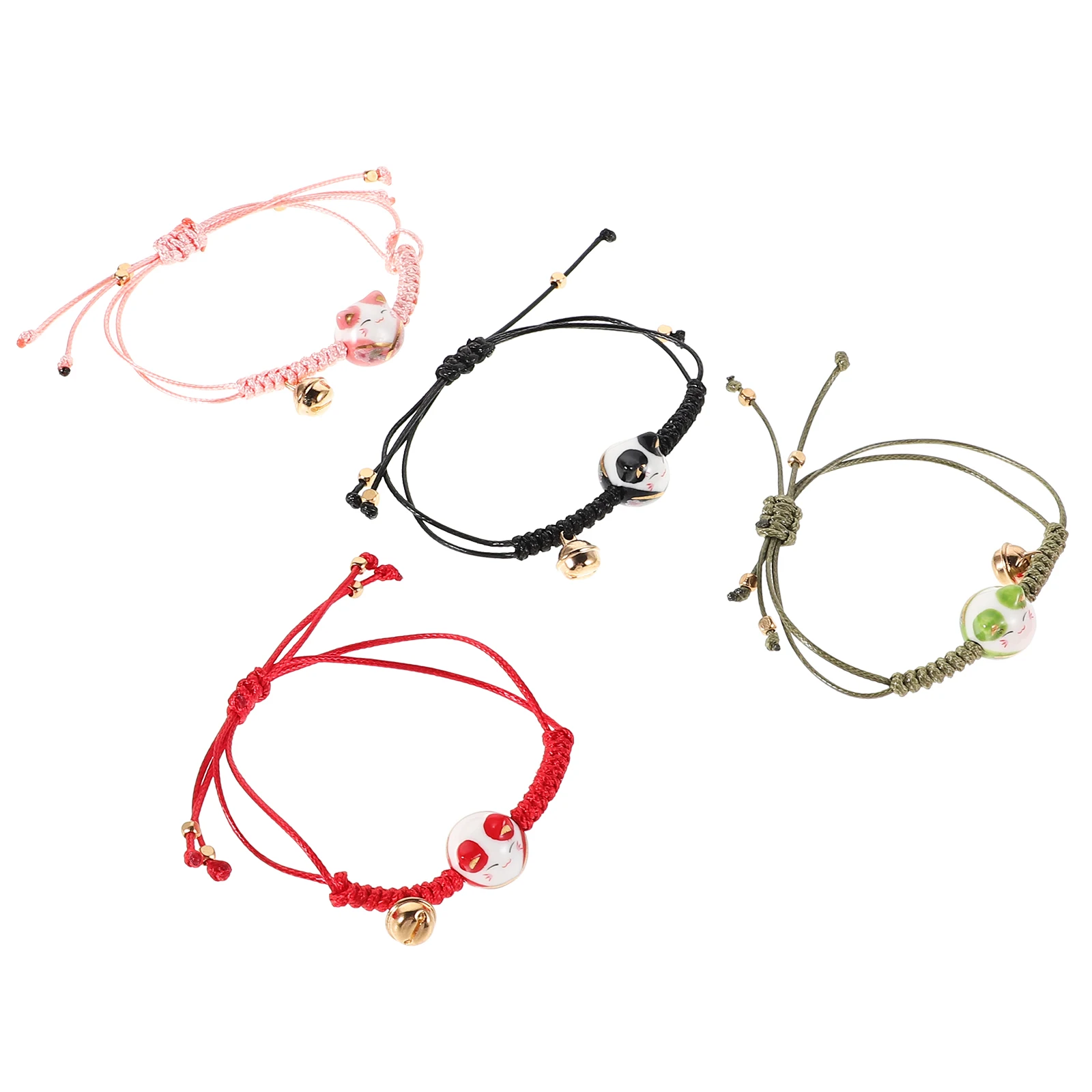 

4pcs Cat Bracelets Cat Charm Bracelets For Women Ceramic Red Braided Adjustable Women Cute Charm Student Hand Woven Japan