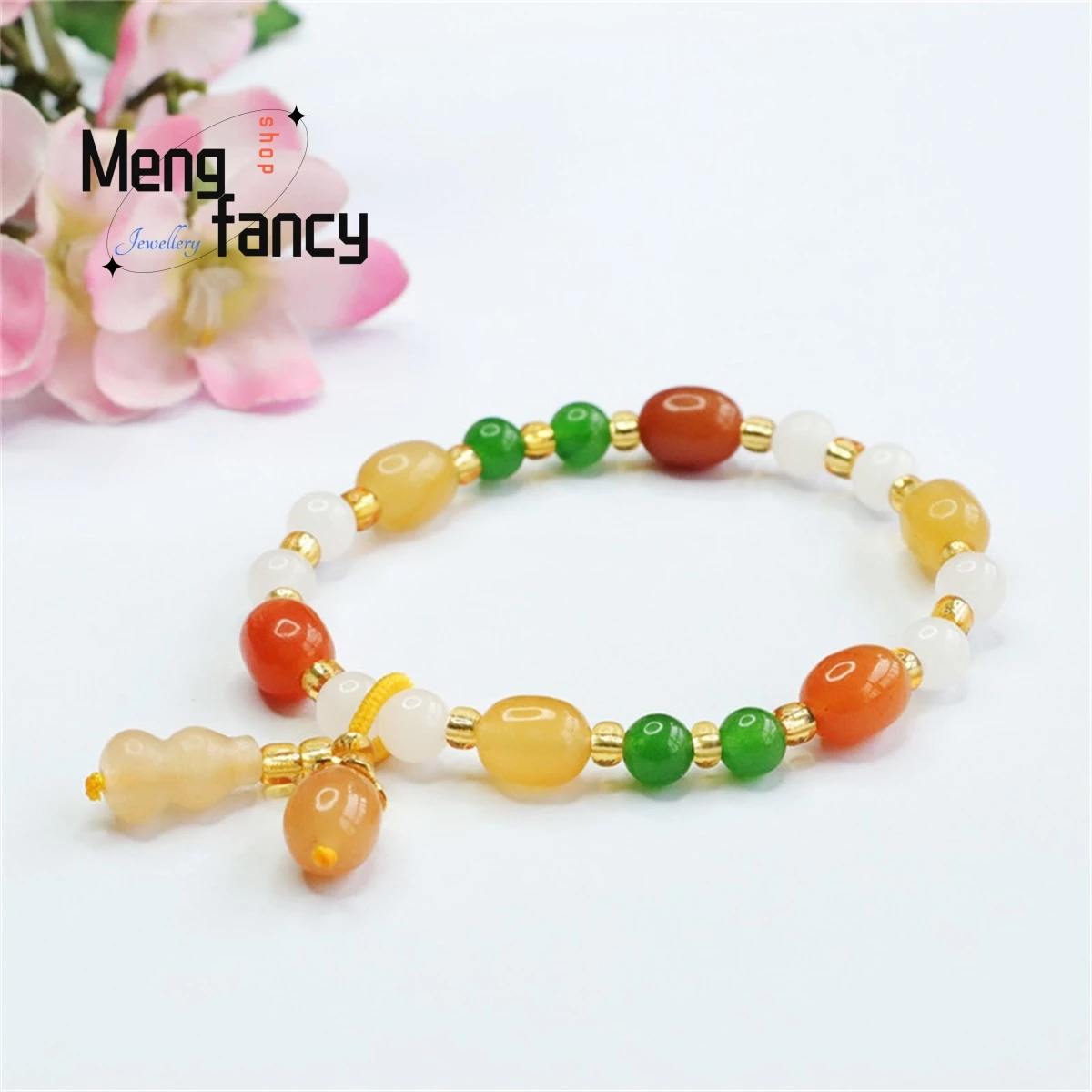 

Natural Golden Jade Gourd Tassel Full Sky Star Fortune Bead String Bracelet Elegant Personality Fashion Charm Women Fine Jewelry