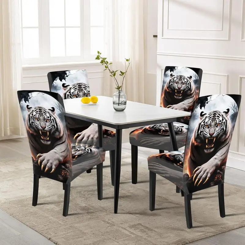 

Чехол для стула с принтом, с изображением могучего белого тигра, съемный и моющийся чехол для ресторанных стульев.