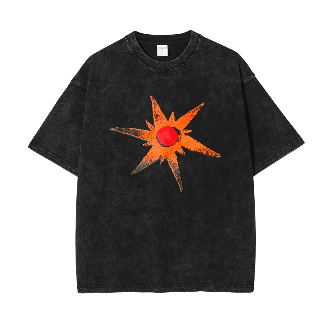 Men Vintage Washed T-Shirt Retro Abstract Sun Graphic Print Oversized Loose Short Sleeve Cotton Tee Holiday Fashion Tunics
