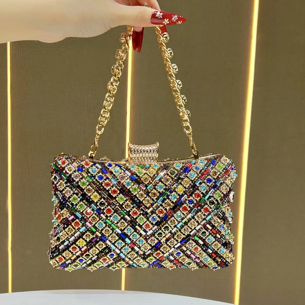 

2025 New Rhinestone Evening Bag for Women Luxury Designer Clutch Purse Elegant Sparkle Party Wedding Prom Clutch Bag with Handle