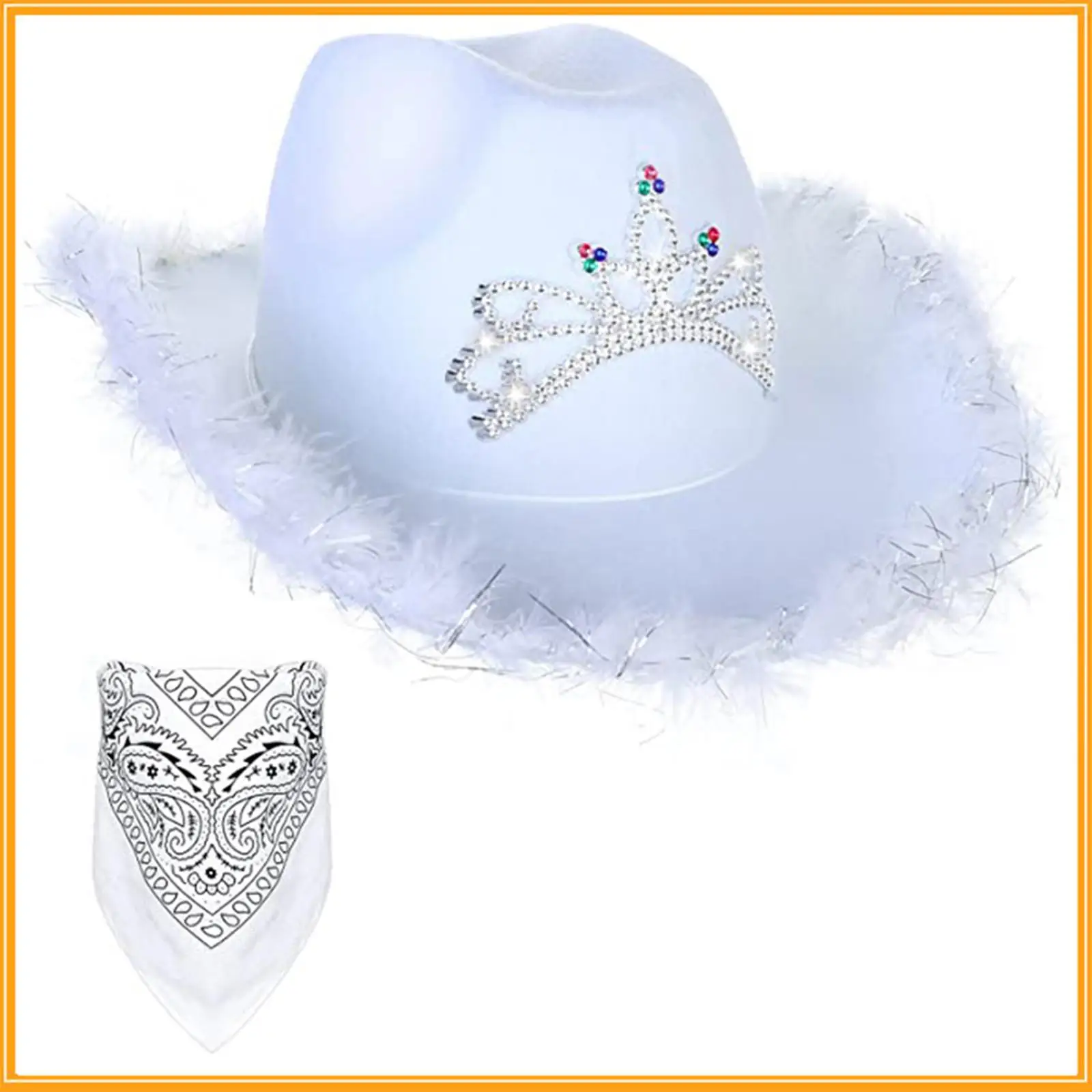Western Cowboy Hat for Women Girls Teens with Bandana Feathers Costume Party Headwear