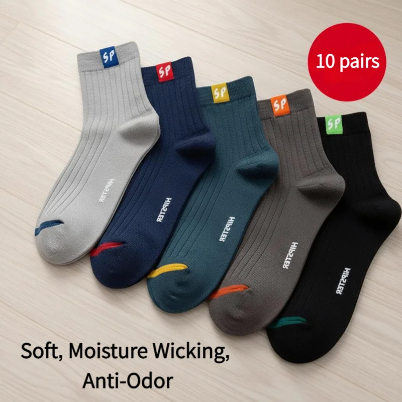 

10 Pairs Mid-Calf Sport Socks | Soft, Fashion, Breathable, Sweat-Absorbent & Deodorant, All-Season
