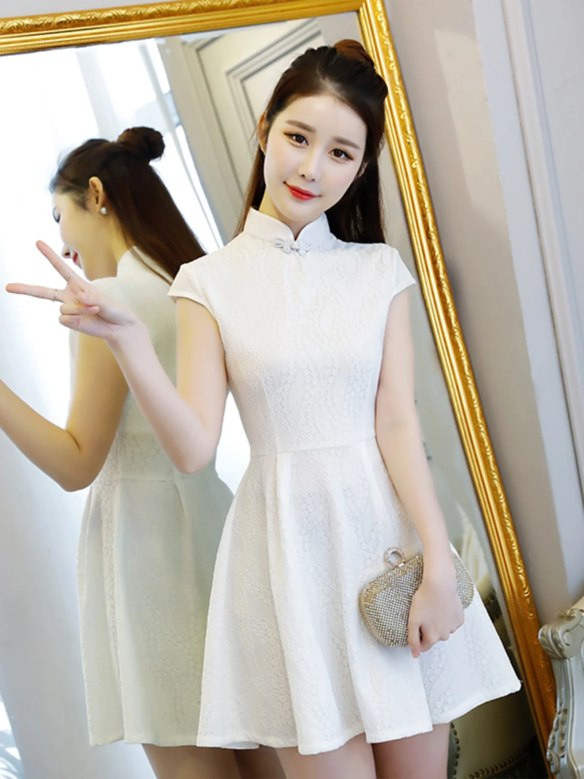 

White Slim Fit ort Dr Women's New Sle Qipao Young Par Daily Chinese New Version Dr Sexy Zipper mid Waist Lace
