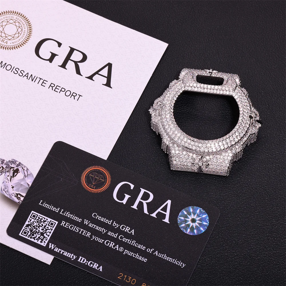 Anztilam CrossMoissanite Watch Case For CAS** DW6900RL-1AC Can Pass Diamonds Tester Brass With GRA Wrist Diamonds Case Free Ship