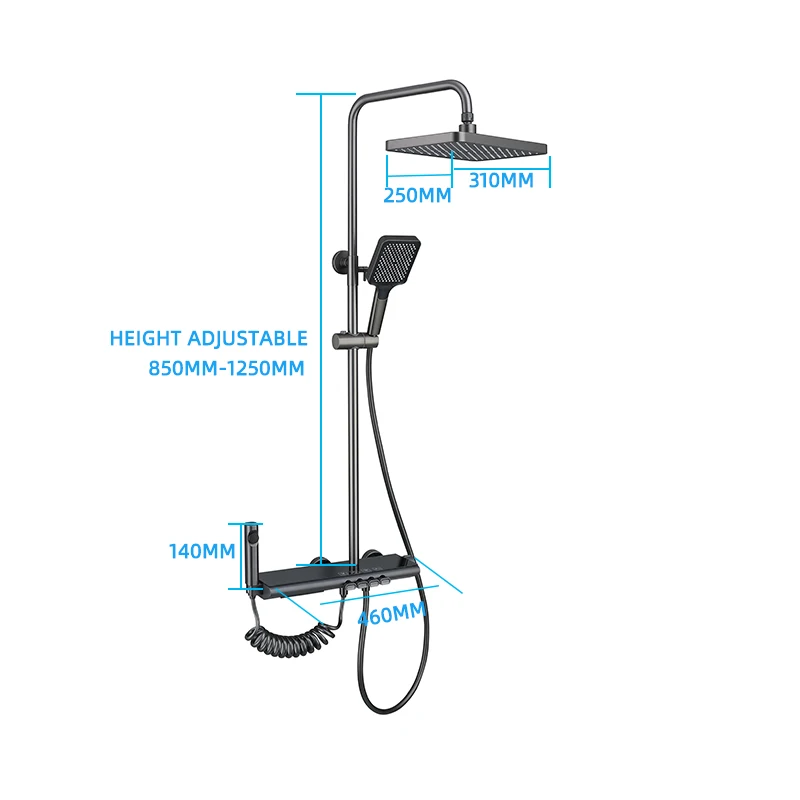 

Source Factory Square Bathroom Shower System Gun Gray Bathtub Mixer Faucet Hot Cold Bathroom Tap Rainfall Shower Set