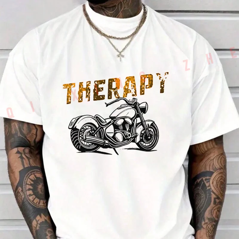 2026 Men T Shirt Motorcycle Therapy - Biker Rider Graphic T-Shirt Cotton Men‘s Summer Short Sleeve Tops Tee 4