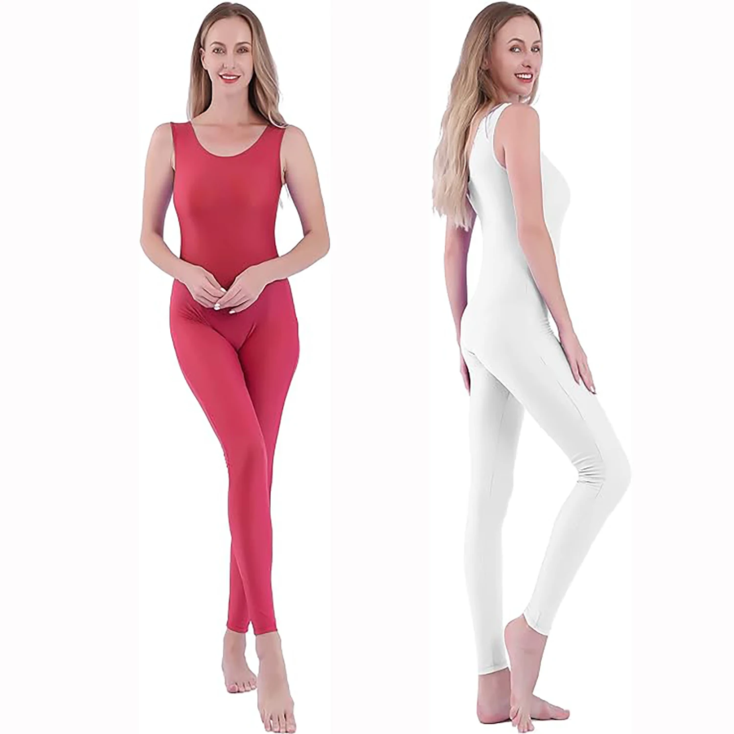 AOYLISEY femmes noir réservoir danse Unitard sans manches une pièce combinaison pleine longueur entraînement Ballet gymnastique body Costumes