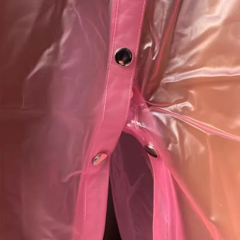 Sexy Couple Transparent Pink PVC Plastic Jumpsuit Waterproof Soft Silent COS ABDL Adult Baby Snap Fastener Opening Diaper Pants