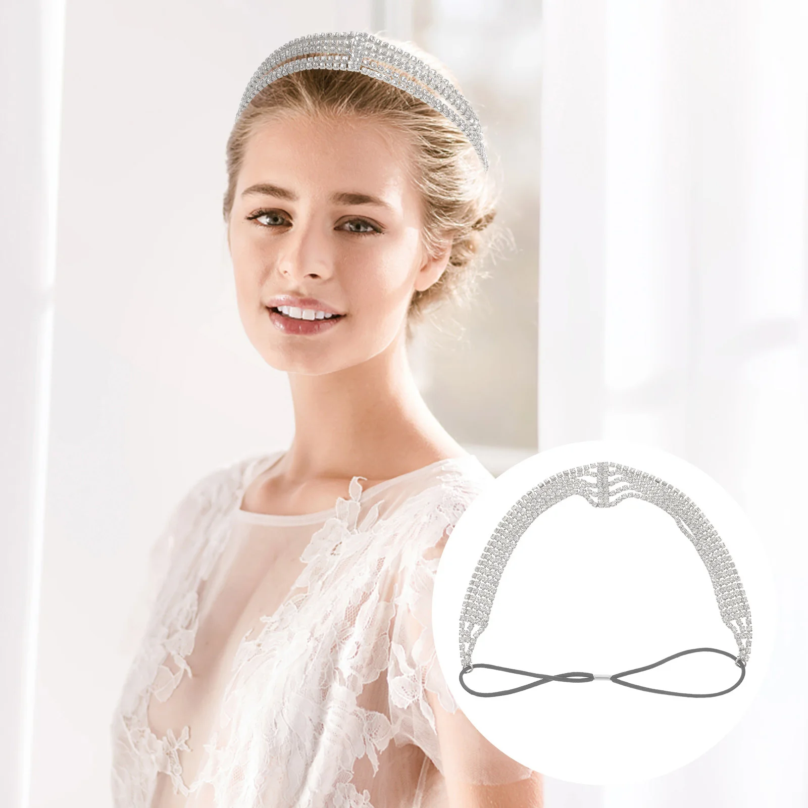

Эластичная многослойная свадебная повязка на голову со стразами, эластичные свадебные украшения для волос для невесты, свадебная повязка на голову, аксессуары для волос невесты