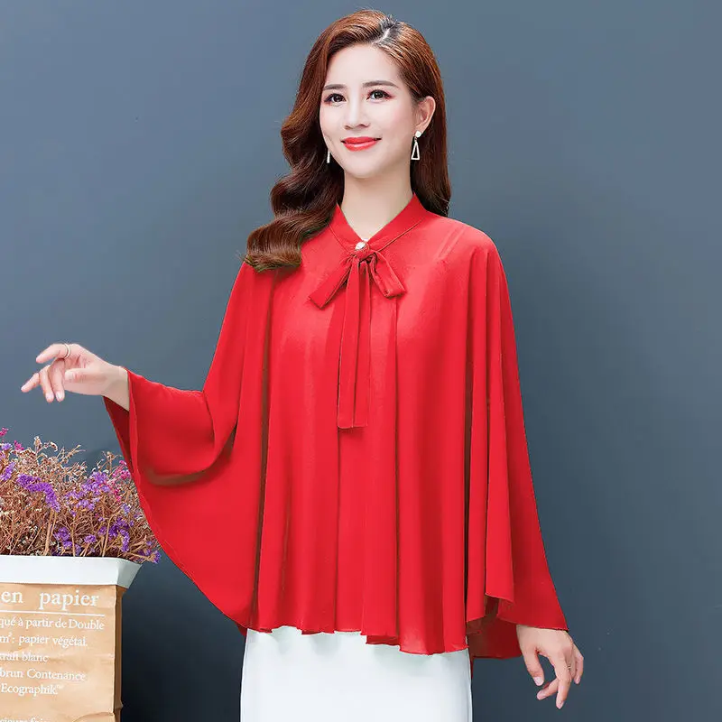 2022 Summer New Shawl Chiffon Sunscreen Clothes Women Lace Up Cloak  Thin Air Conditioning Cardigan Lady Poncho Capes