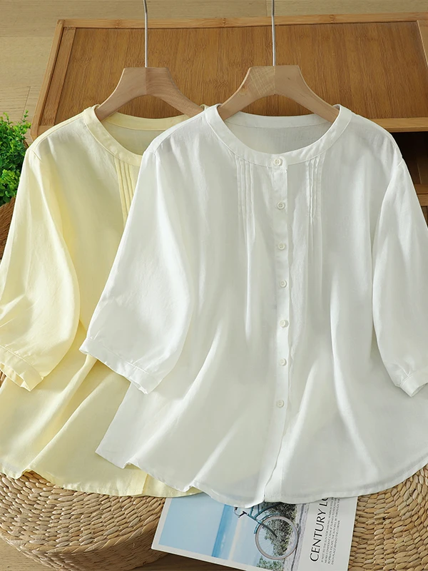 

Anti-Aging Casual Loose round Neck Shirt for Women Fashionable Breathable Summer Top Elegant Slimming Stylish Artistic Design
