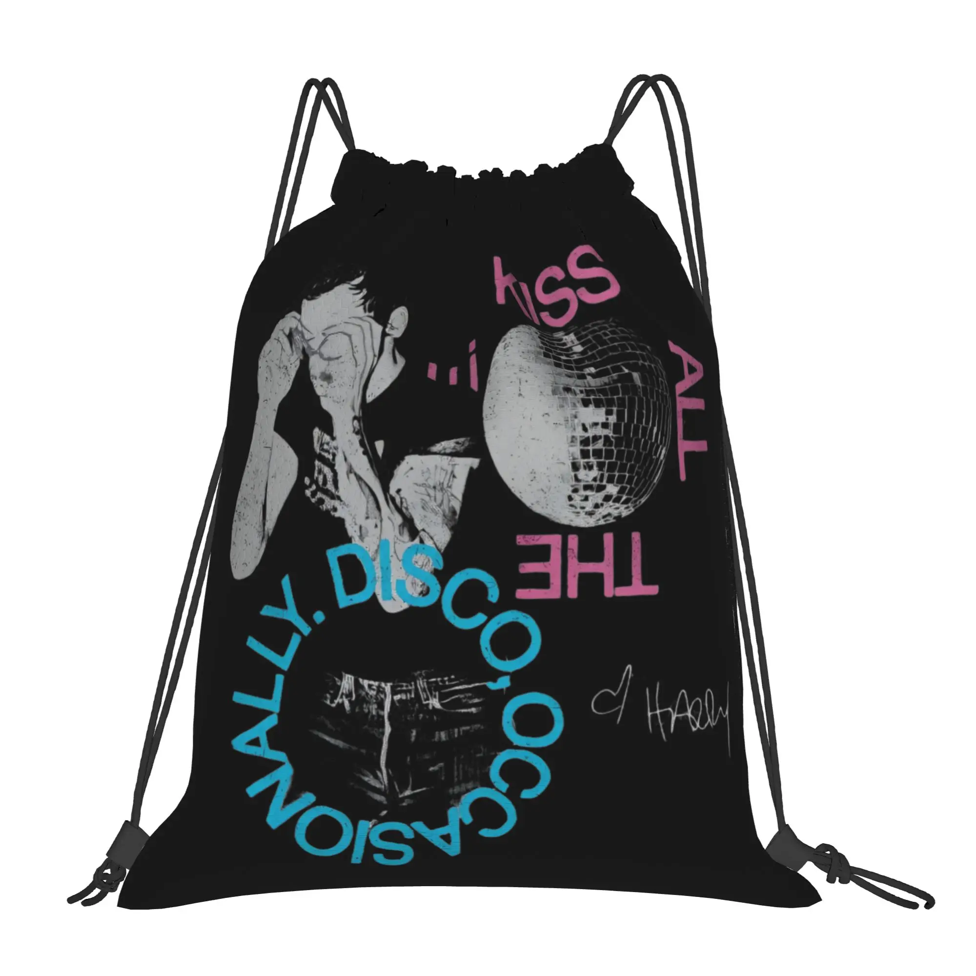 Kiss All The Time Disco Backpack Drawstring Football Bags Gym Bag Harrys Singer Styles String Sackpack for 36cm (W) x 43cm (H)
