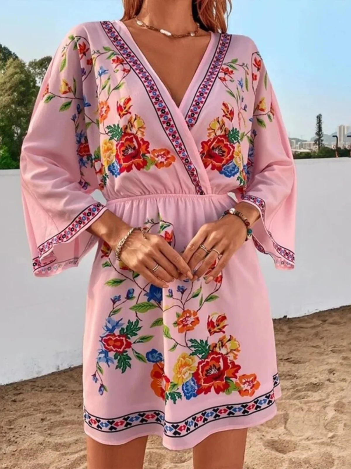 Slimming Floral Print ort Dr Women's Waist-Cinching  Dr Street Sle Long Sve Summer Faion for 25-35 Years Old