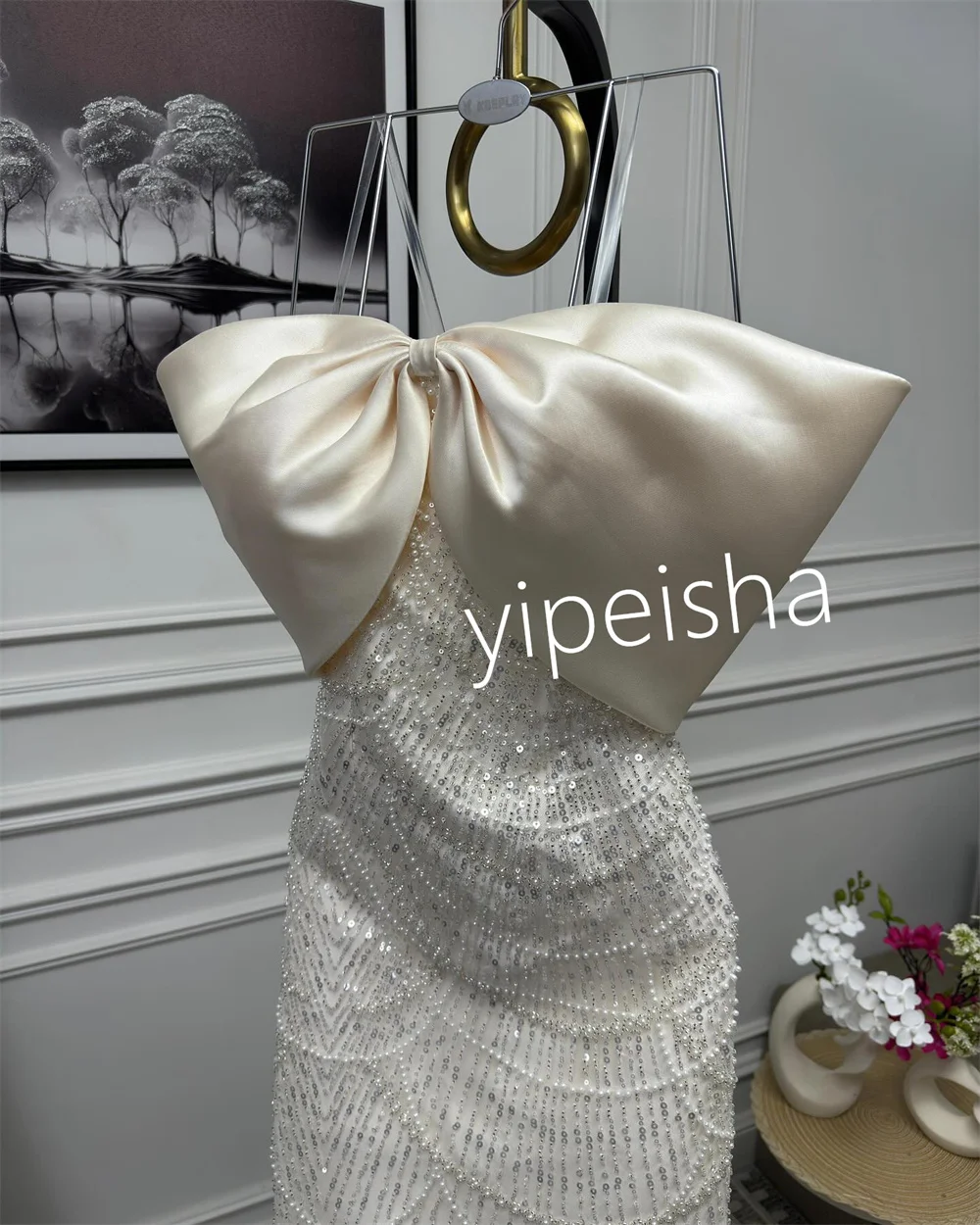 Customized Fashion Beading Sequined Straight Spaghetti Strap Long Dresses Homecoming  Sparkle Chinese Style Exquisite