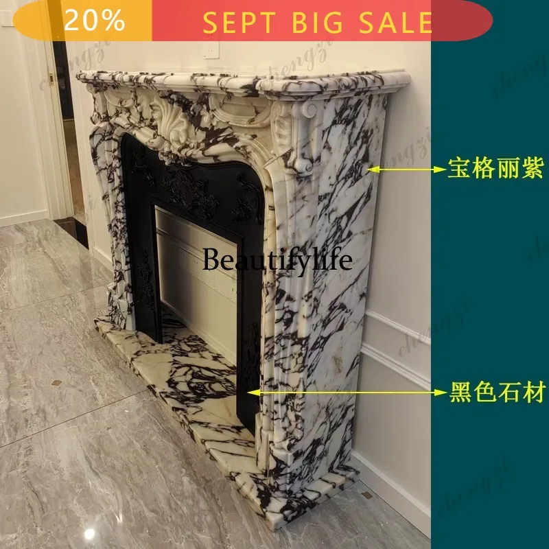 B178 Natural marble fireplace French stone fireplace Caracatta purple fireplace decorative cabinet