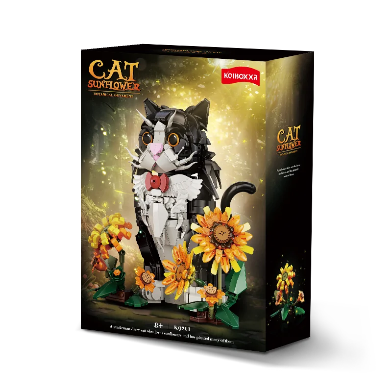 MOC Sonnenblumen Smoking Katze Bausteine Kit, 1434PCS Schwarz Weiß Blume Katze Tier Modell Bricks Sets DIY Kreative Spielzeug geschenk