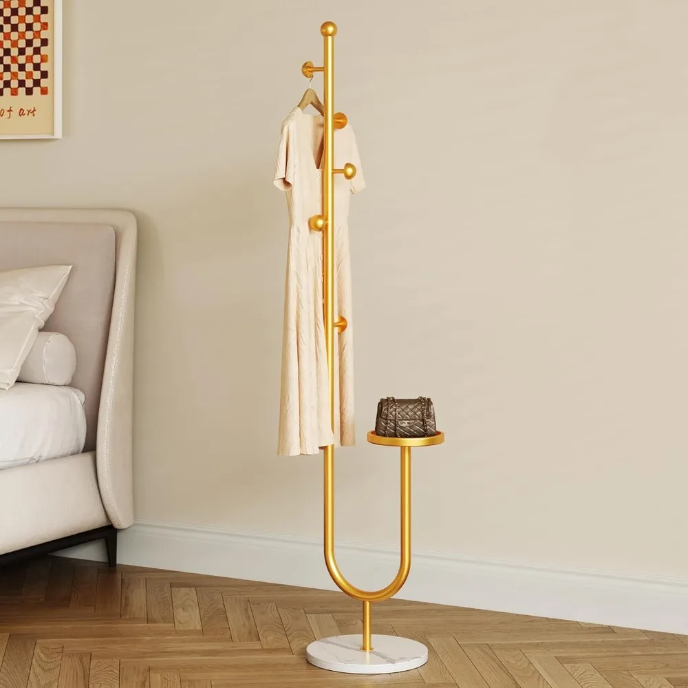 

Free Standing Coat Rack with Marble Base 6 Hooks Storage Shelf for Entryway Hallway Bedroom Hats Bags