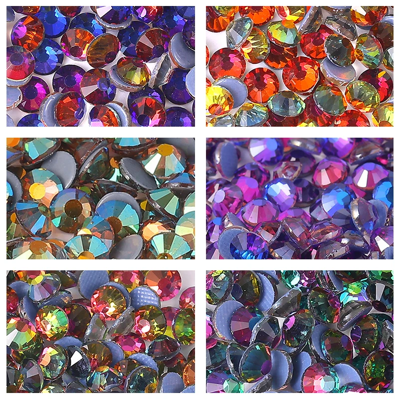 DUCRYSTAL SS6-SS30 Amazing Red Green Blue Volcano Glitter Crystal Diamond Hot Fix Non Glue On Rhinestones for Nail Art Garment