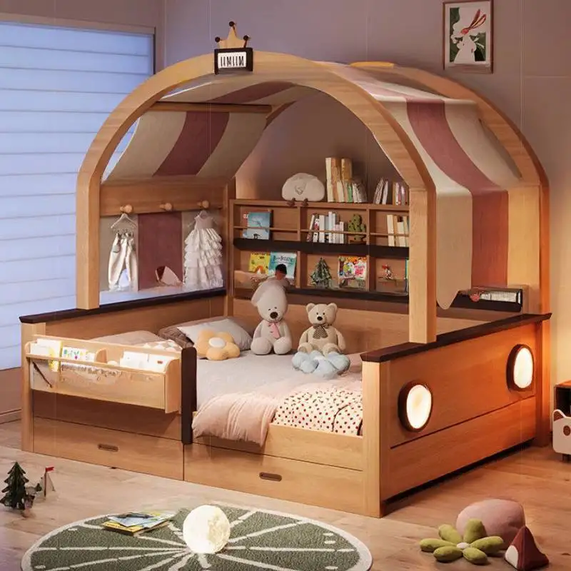 سرير أطفال بمظلة فاخرة ديكور خشبي آمن مخصص سرير أطفال فردي الأميرة تصميم حديث Camas Infantiles أثاث منزلي #3