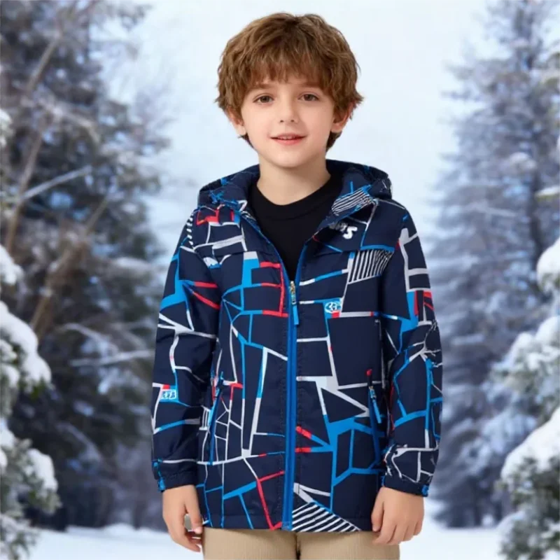 Dubbped Reflective Stripe Waterproof Boys Jacket Windproof Outerwear Warm Polar Fleece Rain Hoodie Autumn Winter Kids Clothes