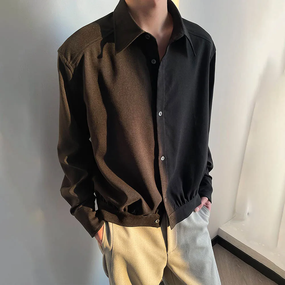 Camisa masculina de manga comprida de cor sólida americana retro moda tendência high street solto casual nicho outono novos topos masculinos 2025