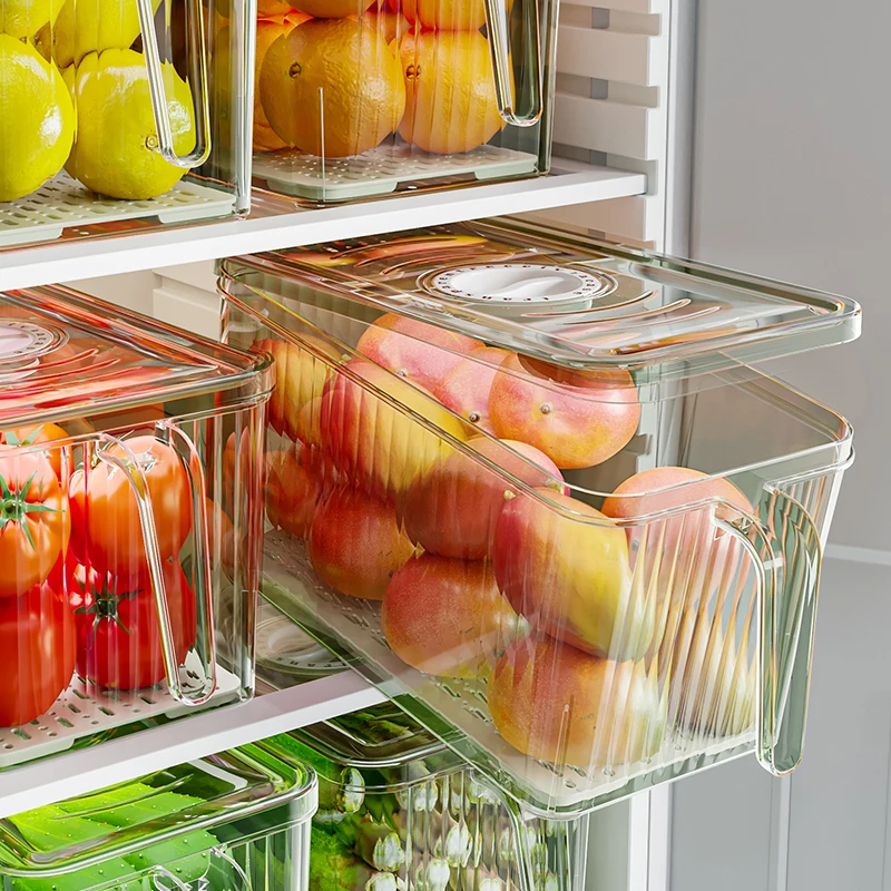 With handle，Fridge Organizer Food Storage Containers Fresh Vegetable Fruit Baskets Refrigerator Storage Box Kitchen Organizer image 4