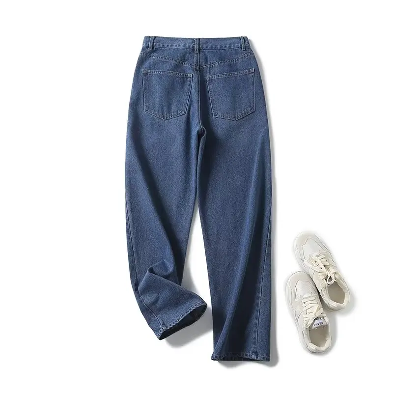 Dave&Di Cotton Mom Jeans Women Nordic Minimalism High Waist Straight Loose Jeans For Women 2024 Denim Pants