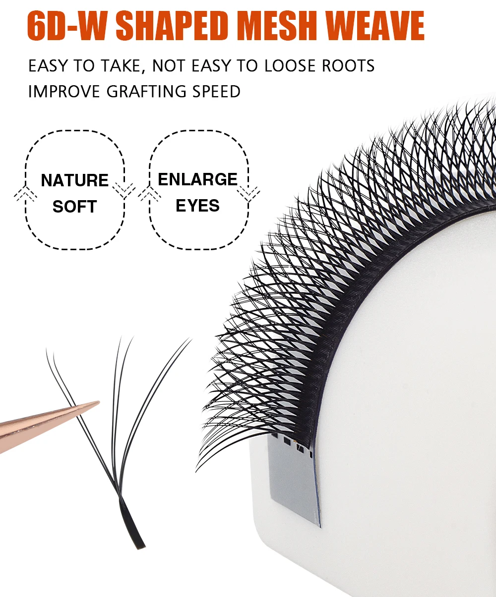 ANJOSIRMA Floração automática W Shape Eyelash Extensions, 6D Premade Fans, Natural Soft Light, Volume Individual Lashes