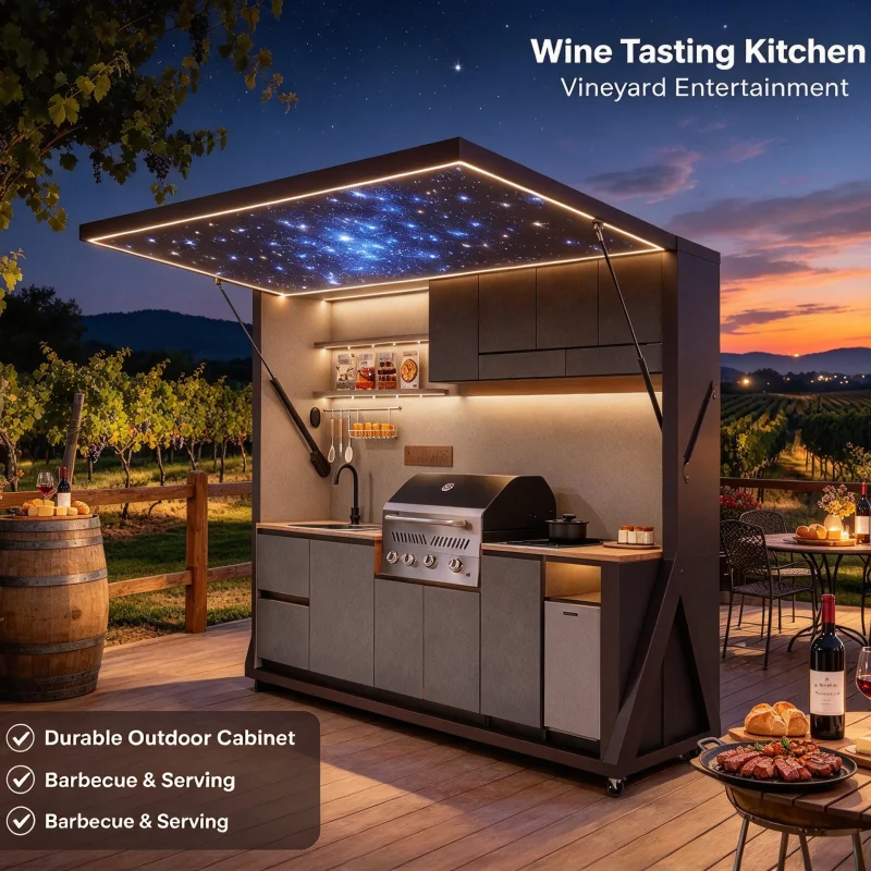 Outdoor Mobile Kitchen, Freestanding Outdoor Cooking Cabinet With Grill Sink For Patio Backyard Entertainment Custom