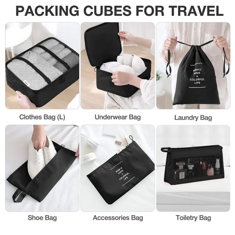 9pcs Travel Storage Bag Portable Suitcase Storage Luggage Clothes Sorting Organizer Set Wardrobe Luggage Clothes Shoe Pouch