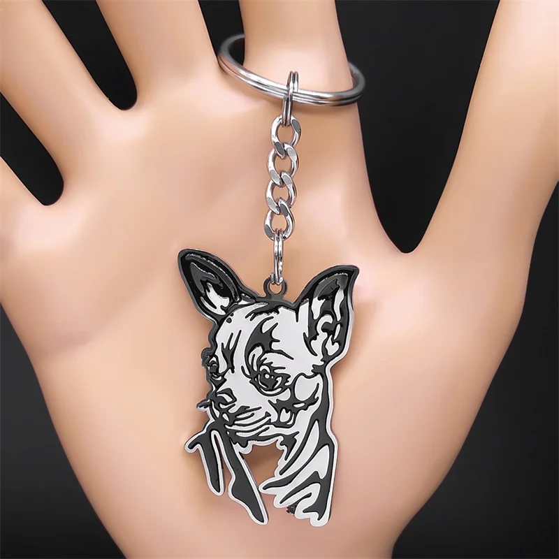 Cute Animal Chihuahua Dog Key Ring for Women Men Stainless Steel Silver Color Bag Accessories Keychain Pet Lover Jewelry K8141S1