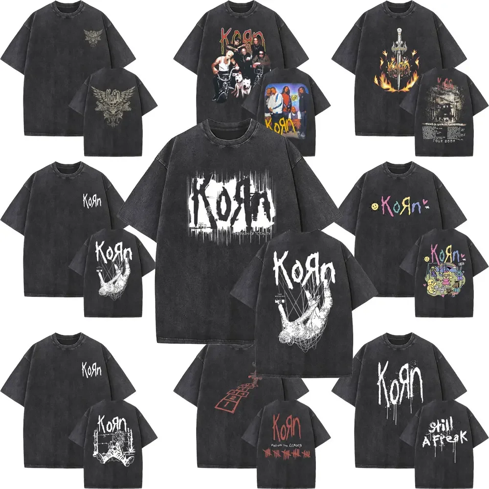 Rockband korn ftl 25 folgen dem Anführer doppelseitigen Druck T-Shirt Männer Gothic lässig übergroße T-Shirts Unisex gewaschen Vintage T-Shirt – Detail 7