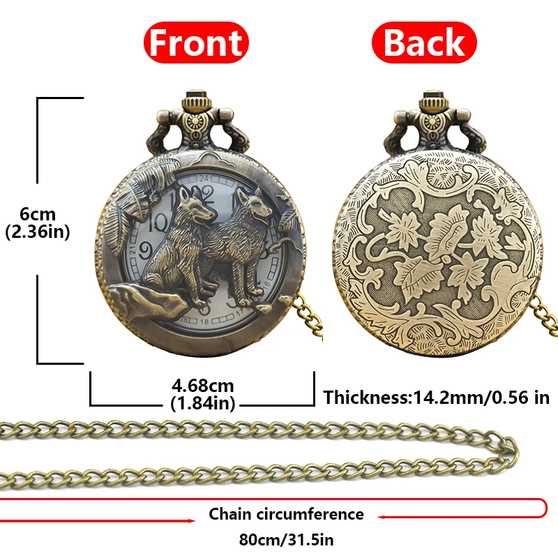 Steampunk jam tangan saku Quartz hewan serigala potongan perunggu Vintage kalung jam liontin rantai hadiah Pria Wanita
