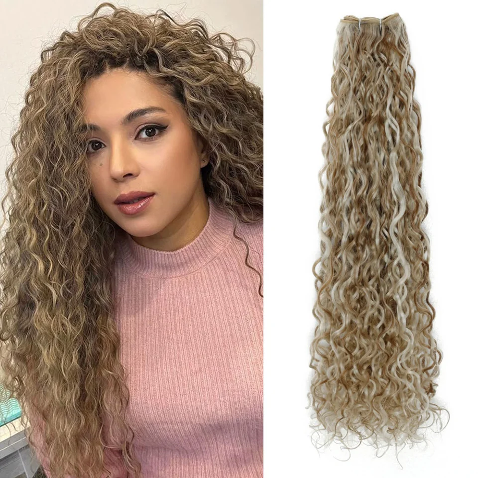 

20 Inch Bundles Hair Extensions Ombre Blonde Water Wave Bundles Synthetic Hair Extension For All Seasons High Temperature Fiber